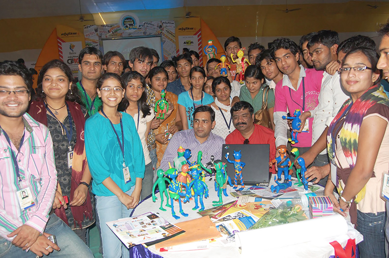 A photograph from a Workshop on Clay Modelling & Animation taken up by the veteran Animation Film Designer Dhimant Vyas